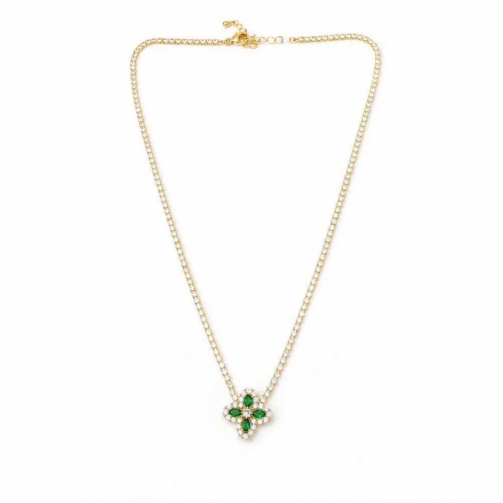 The Golden Emerald Clover Tennis Necklace