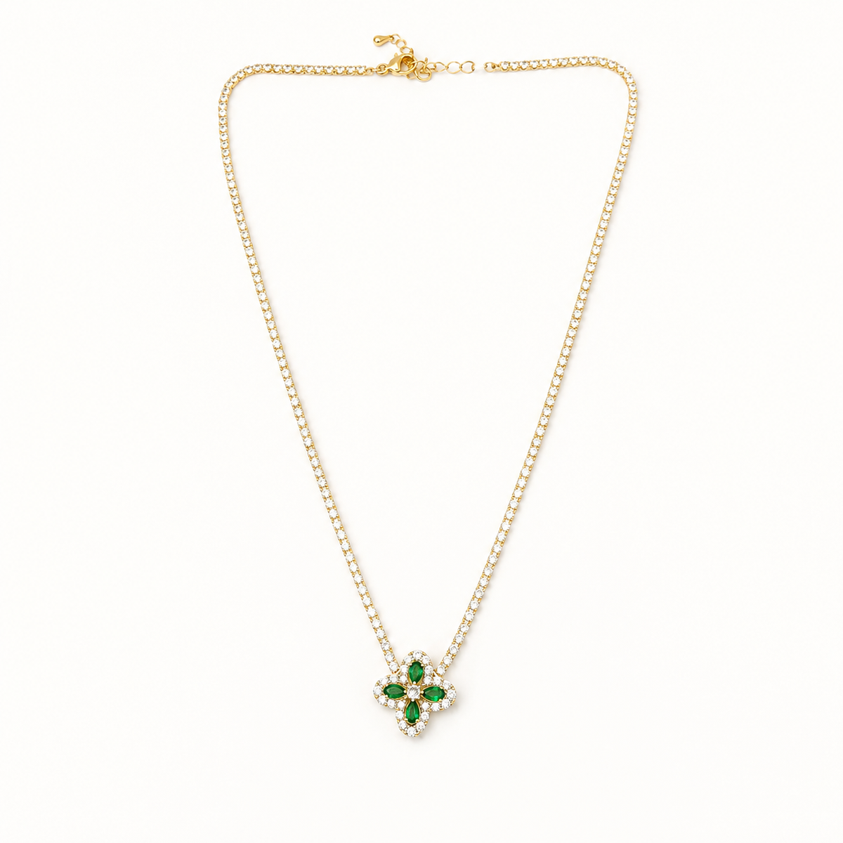 The Golden Emerald Clover Tennis Necklace