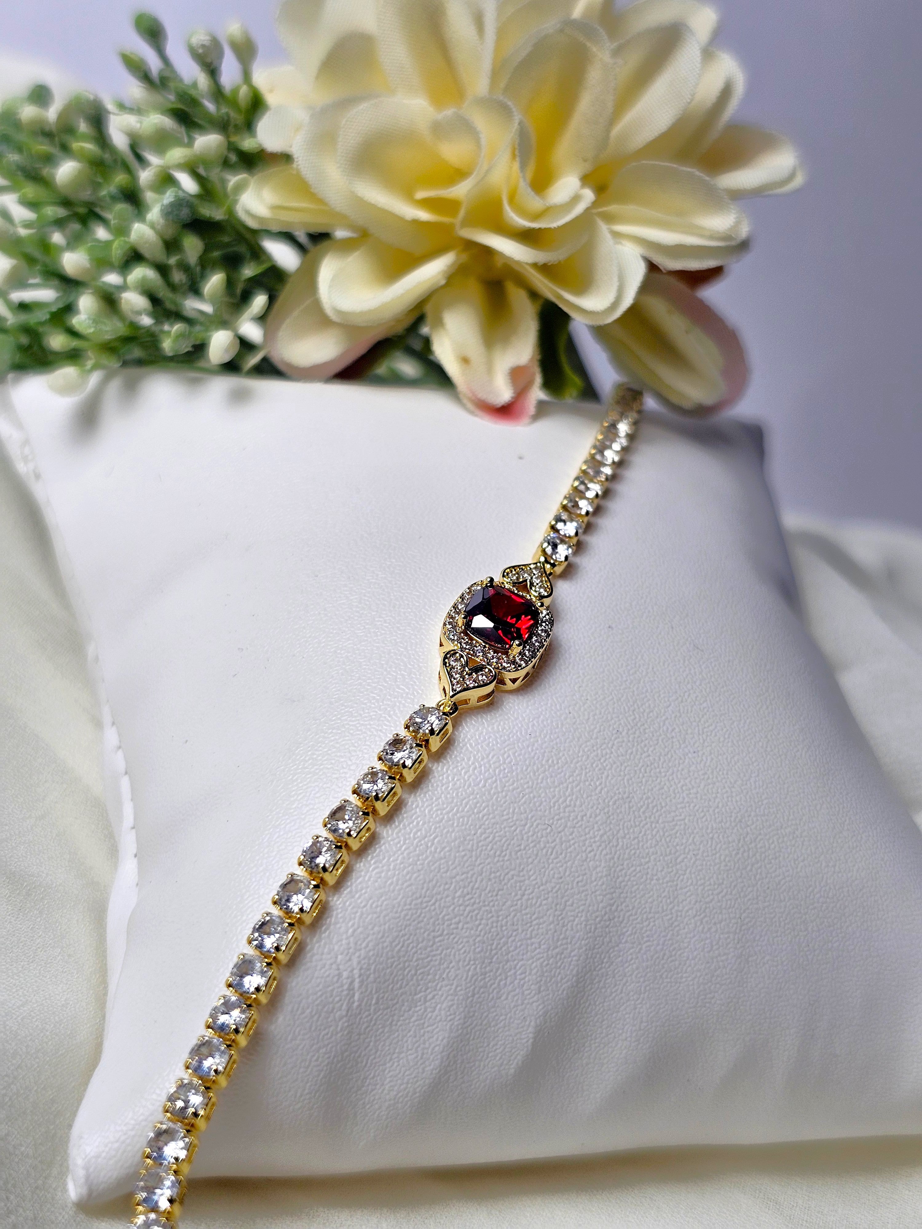 The Crimson Red Cushion Tennis Bracelet