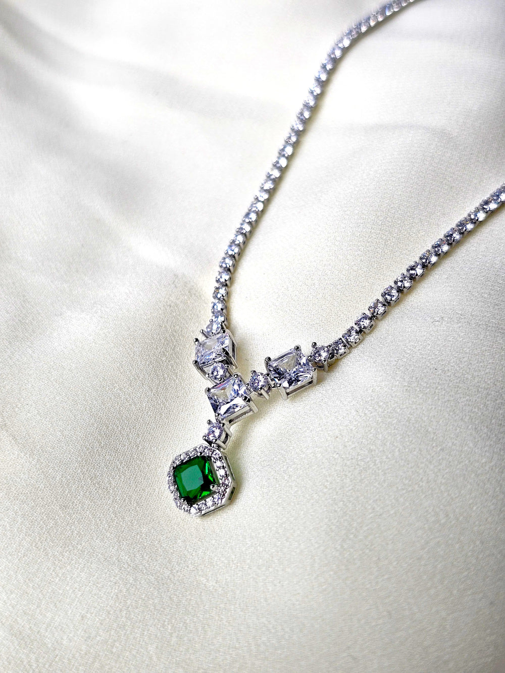 The Emerald Green Tennis Drop Necklace