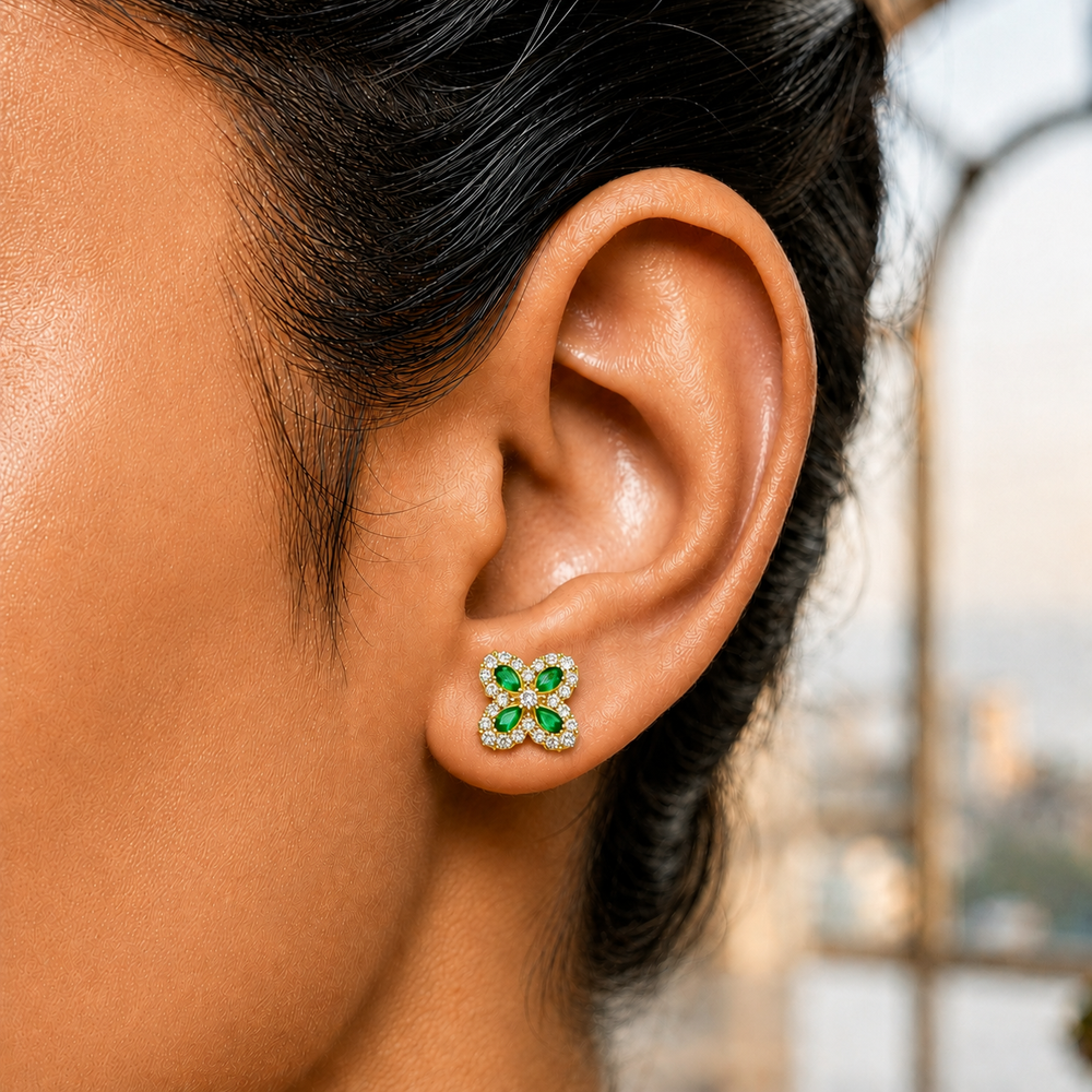 The Golden Emerald Clover Earrings