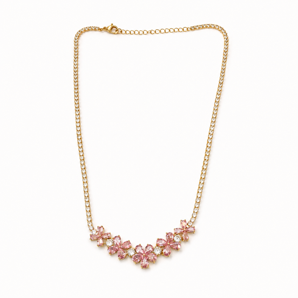 The Golden Pink Blossom Tennis Necklace