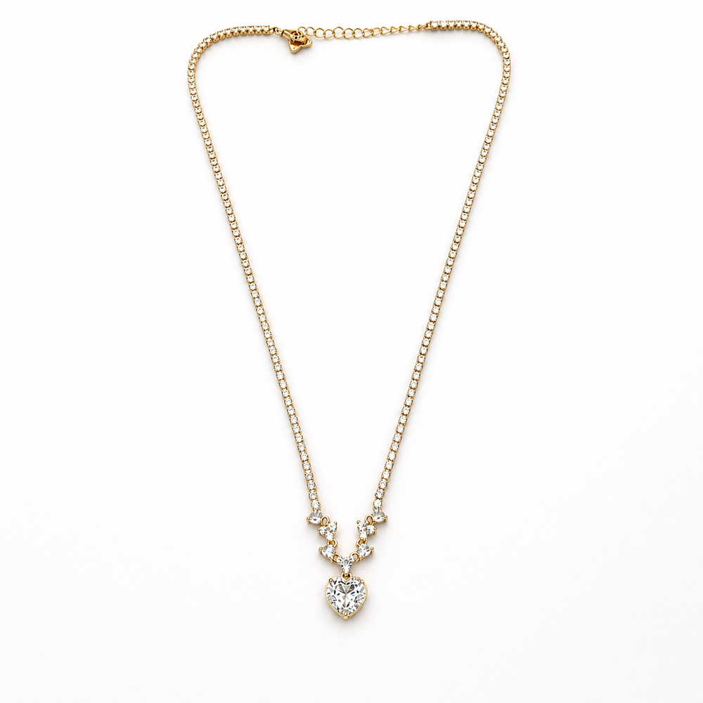The Golden Heart Halo Tennis Necklace