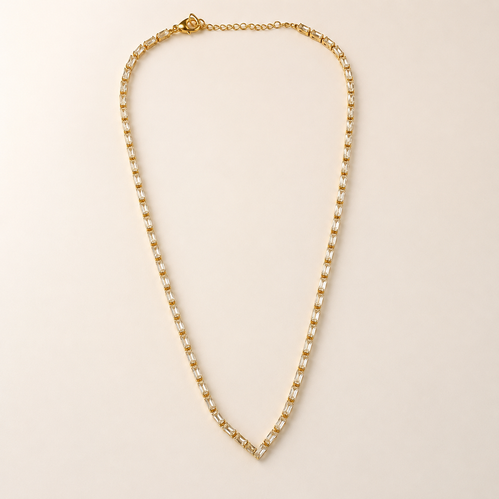 The Golden Baguette V-Tennis Necklace