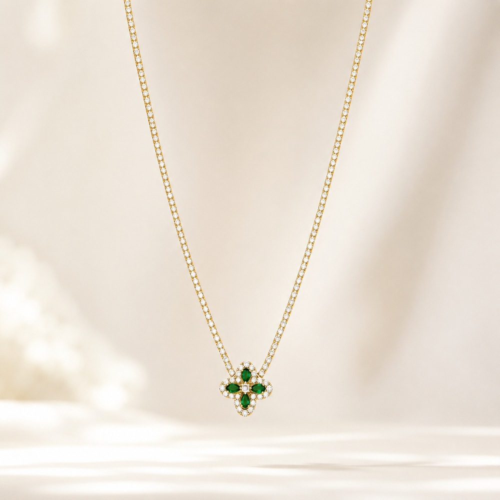 The Golden Emerald Clover Tennis Necklace