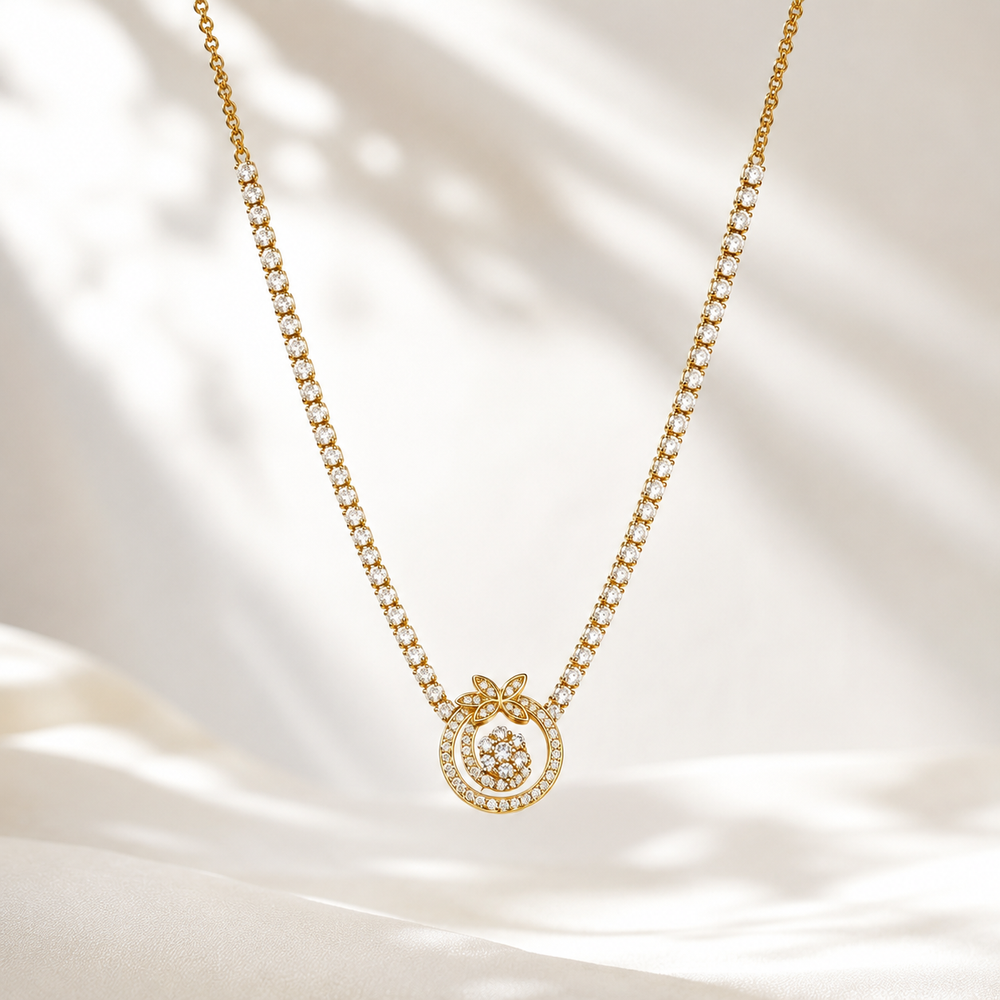 The Golden Halo Bow Tennis Necklace