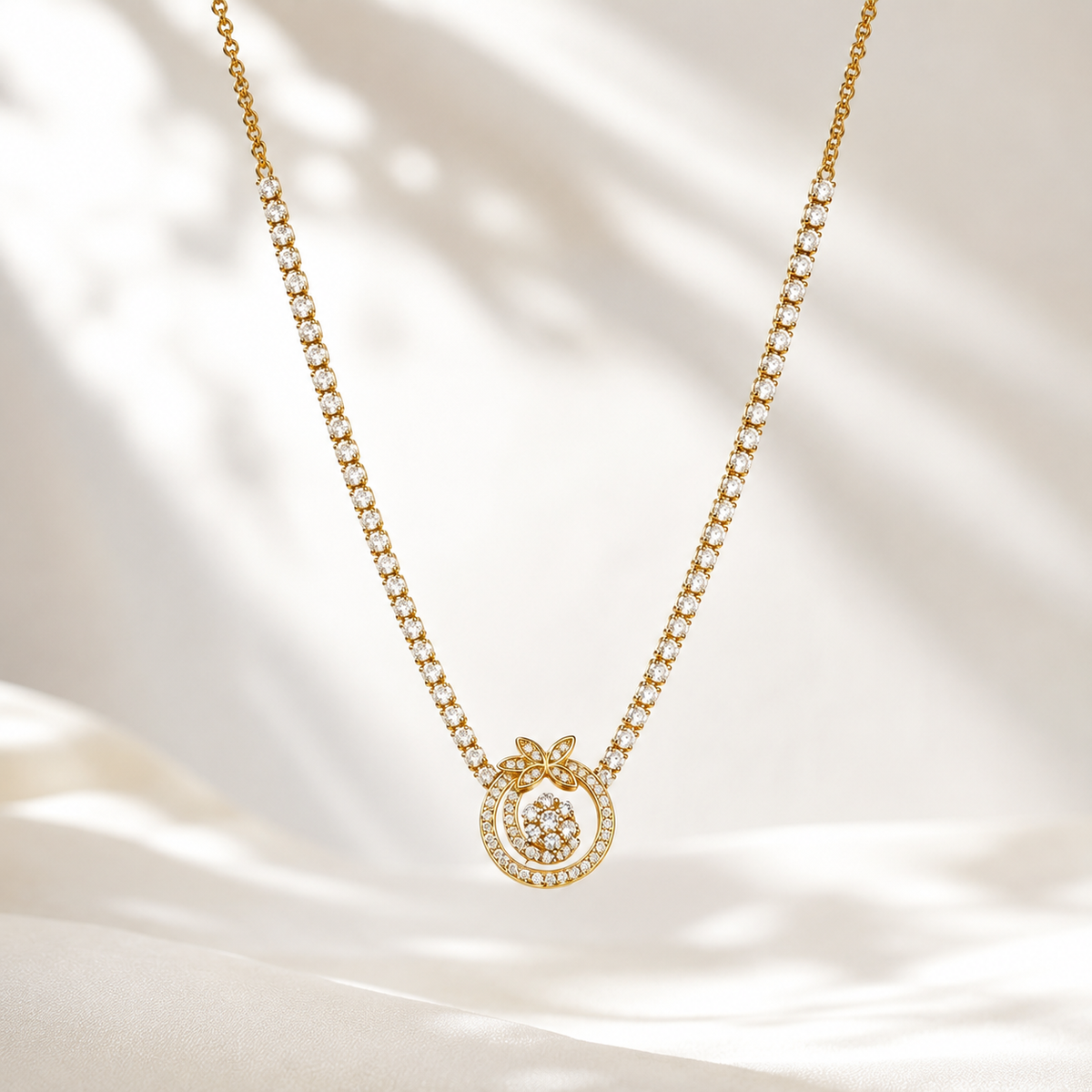 The Golden Halo Bow Tennis Necklace