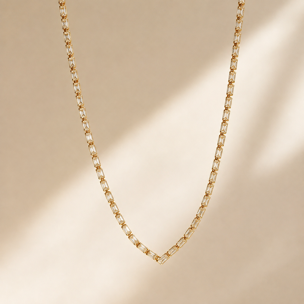 The Golden Baguette V-Tennis Necklace