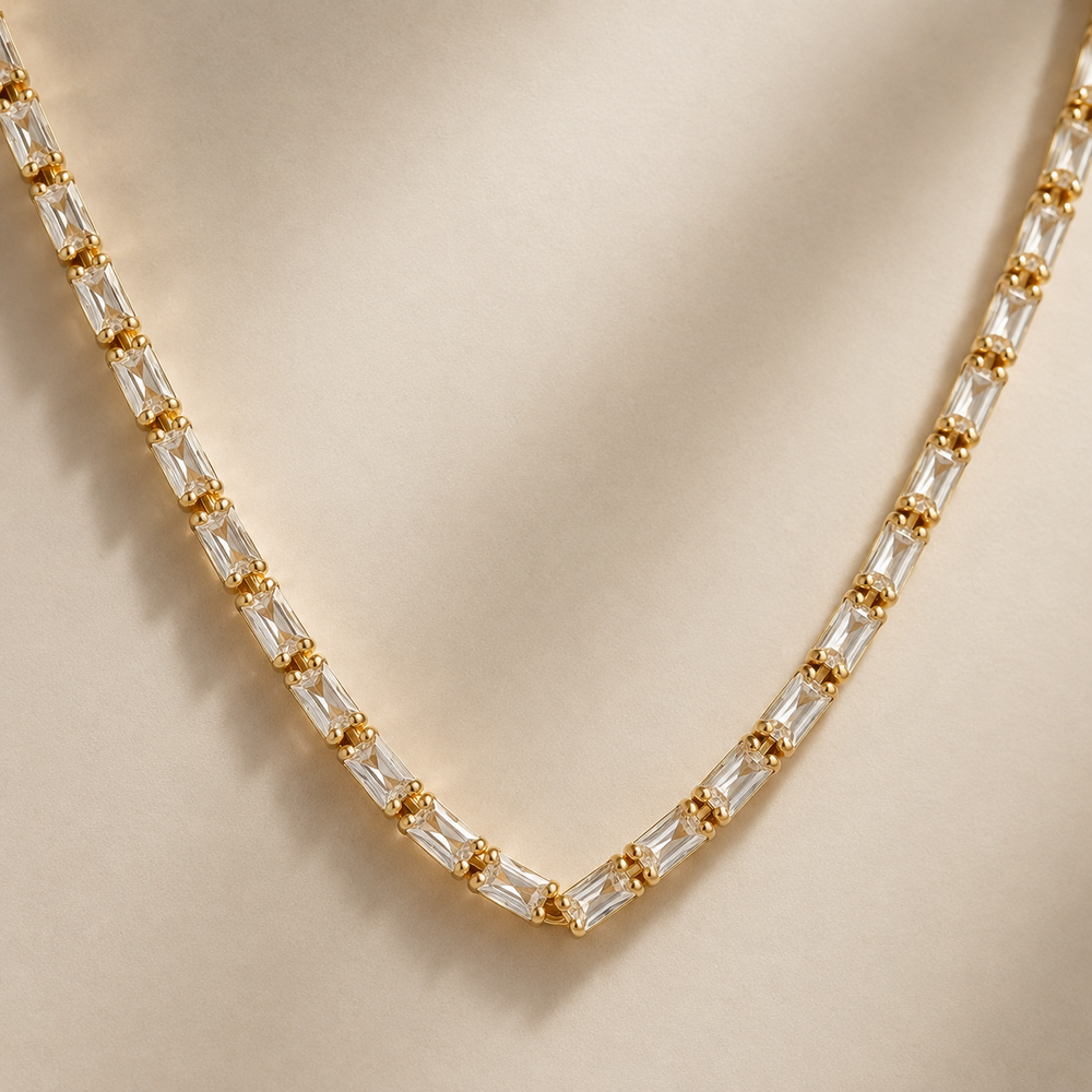 The Golden Baguette V-Tennis Necklace