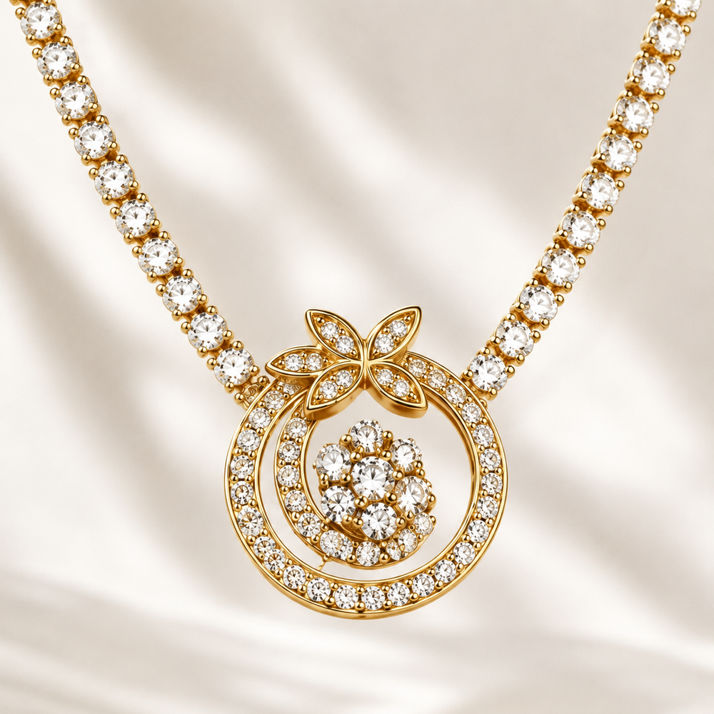 The Golden Halo Bow Tennis Necklace