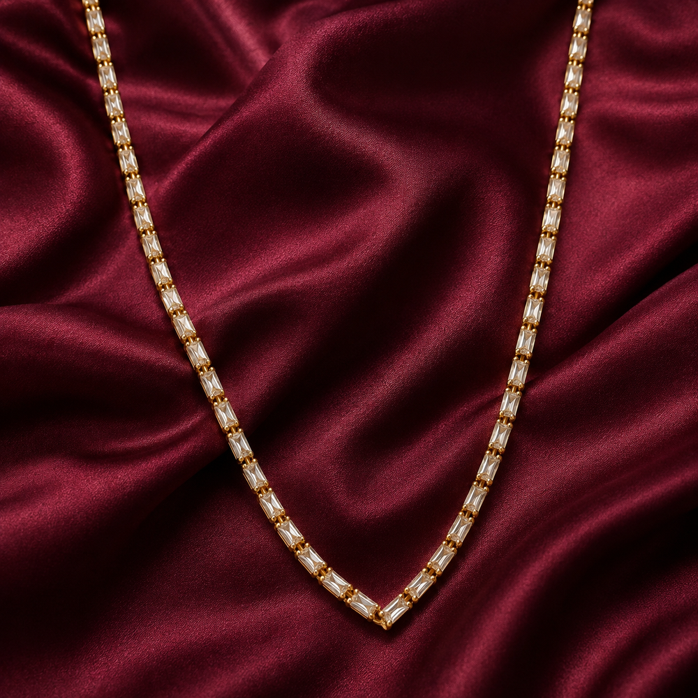 The Golden Baguette V-Tennis Necklace