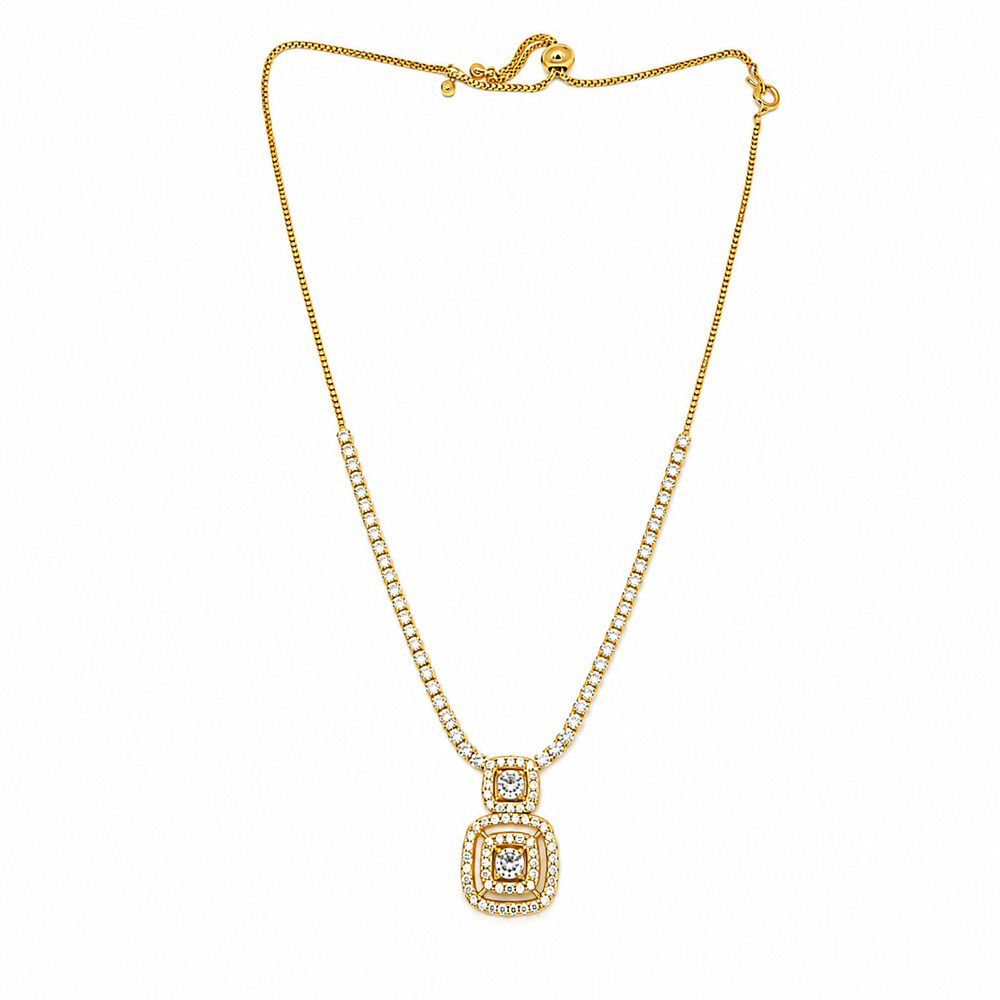 The Golden Double Square Halo Tennis Necklace