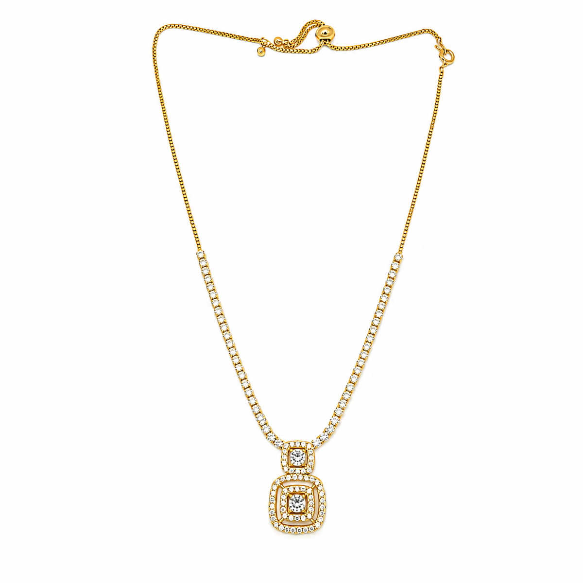The Golden Double Square Halo Tennis Necklace