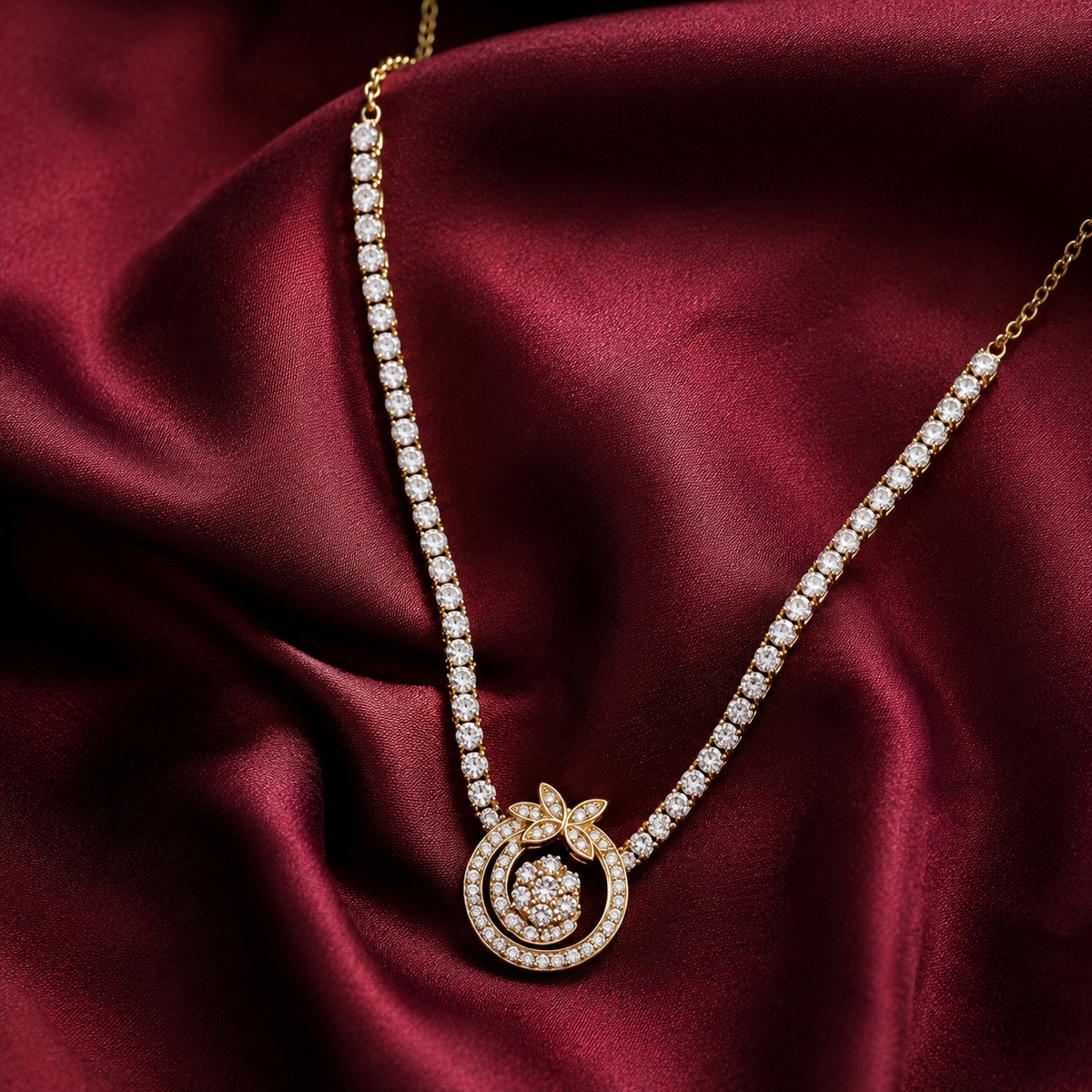 The Golden Halo Bow Tennis Necklace
