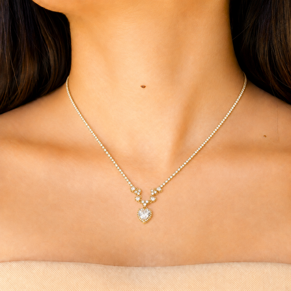 The Golden Heart Halo Tennis Necklace