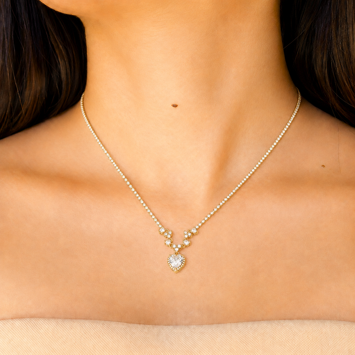 The Golden Heart Halo Tennis Necklace