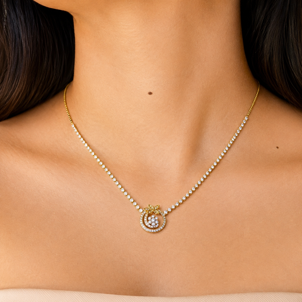 The Golden Halo Bow Tennis Necklace