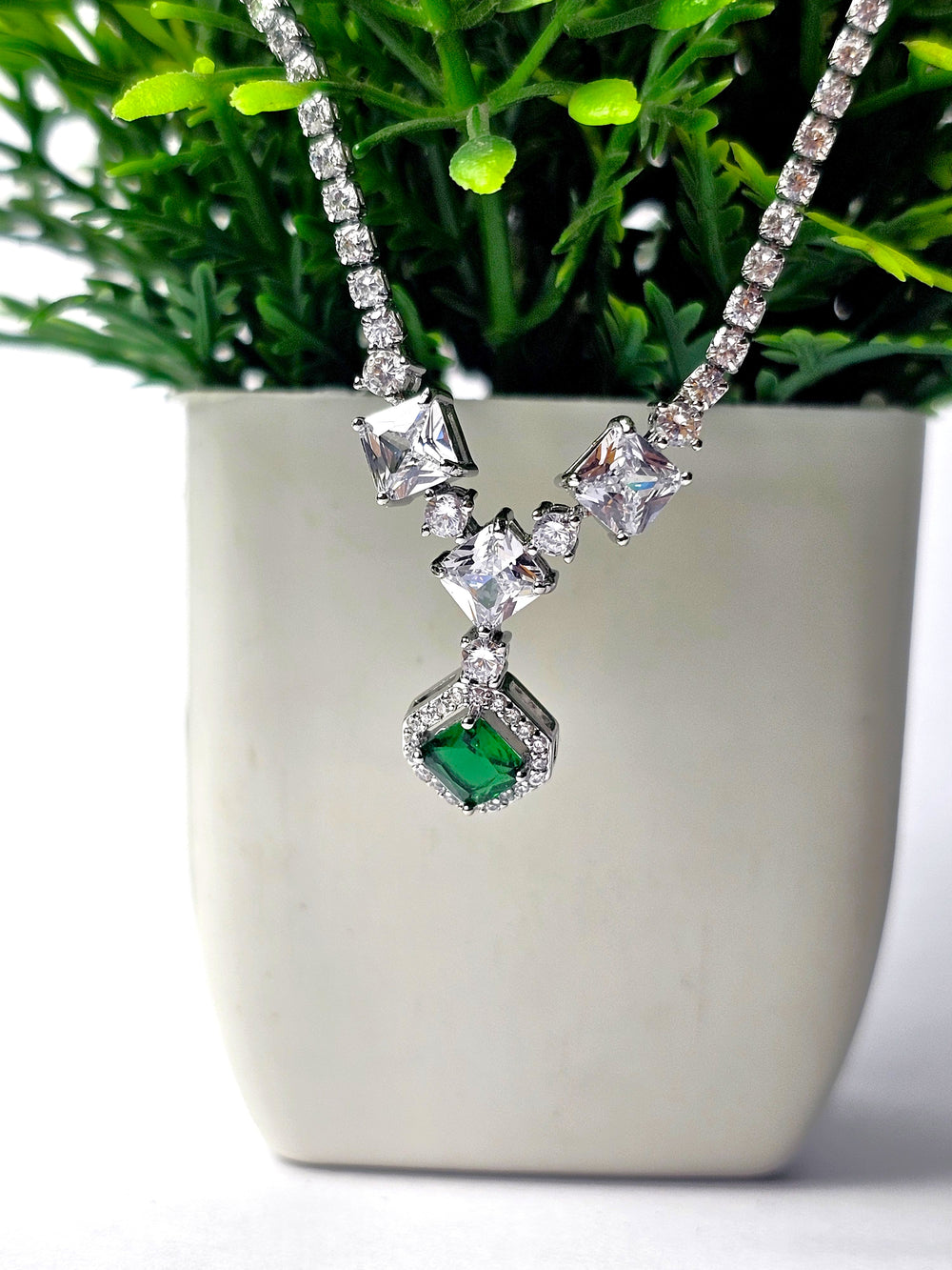 The Emerald Green Tennis Drop Necklace