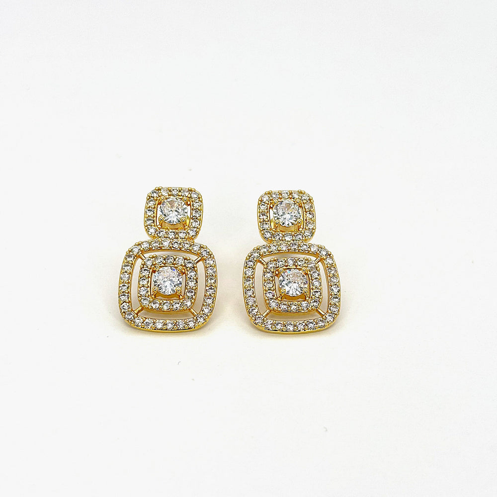 The Golden Double Square Halo Earrings