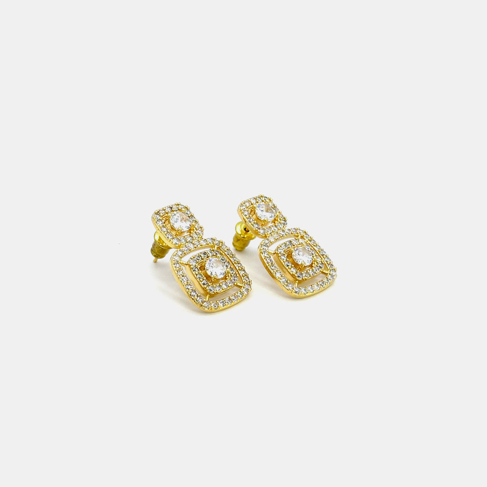 The Golden Double Square Halo Earrings
