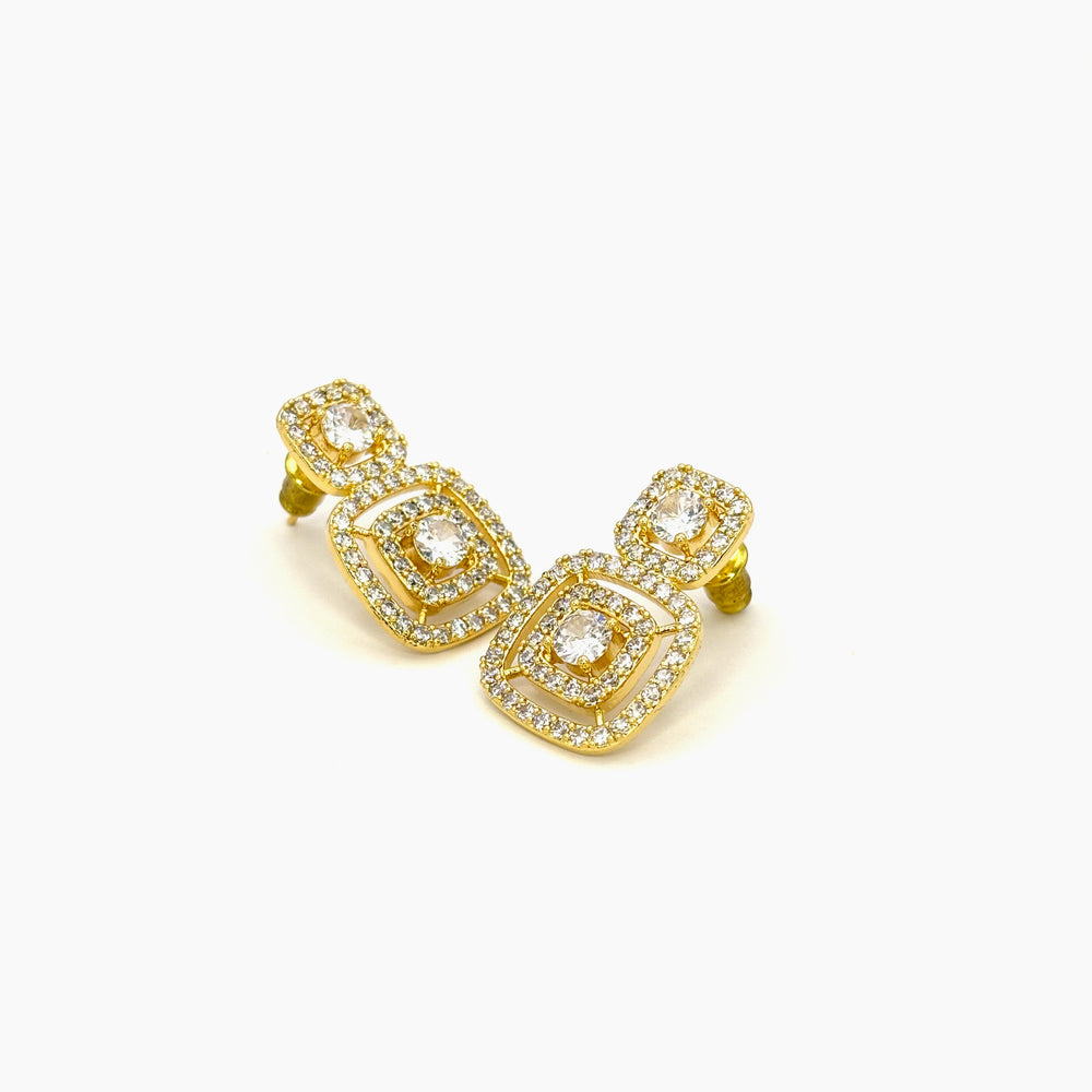 The Golden Double Square Halo Earrings