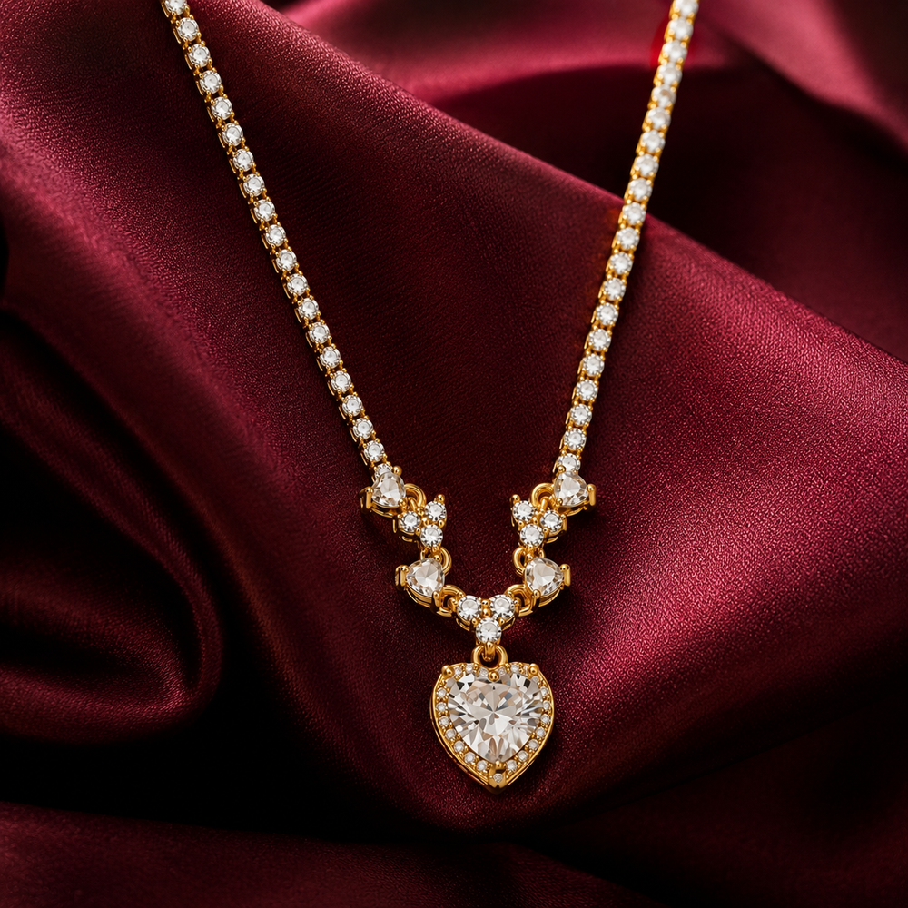 The Golden Heart Halo Tennis Necklace