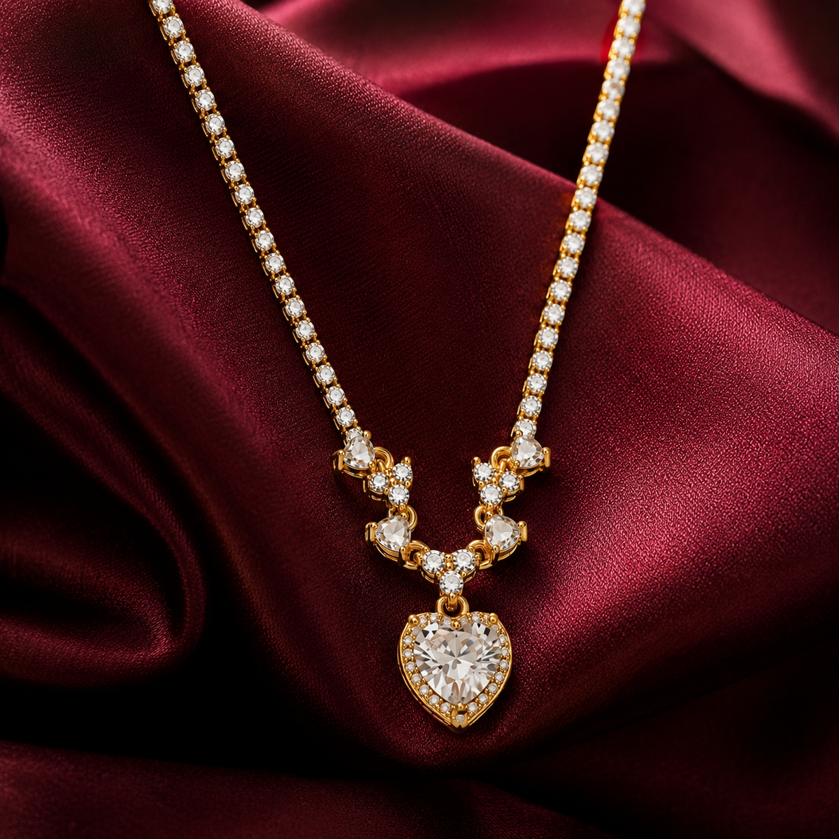 The Golden Heart Halo Tennis Necklace