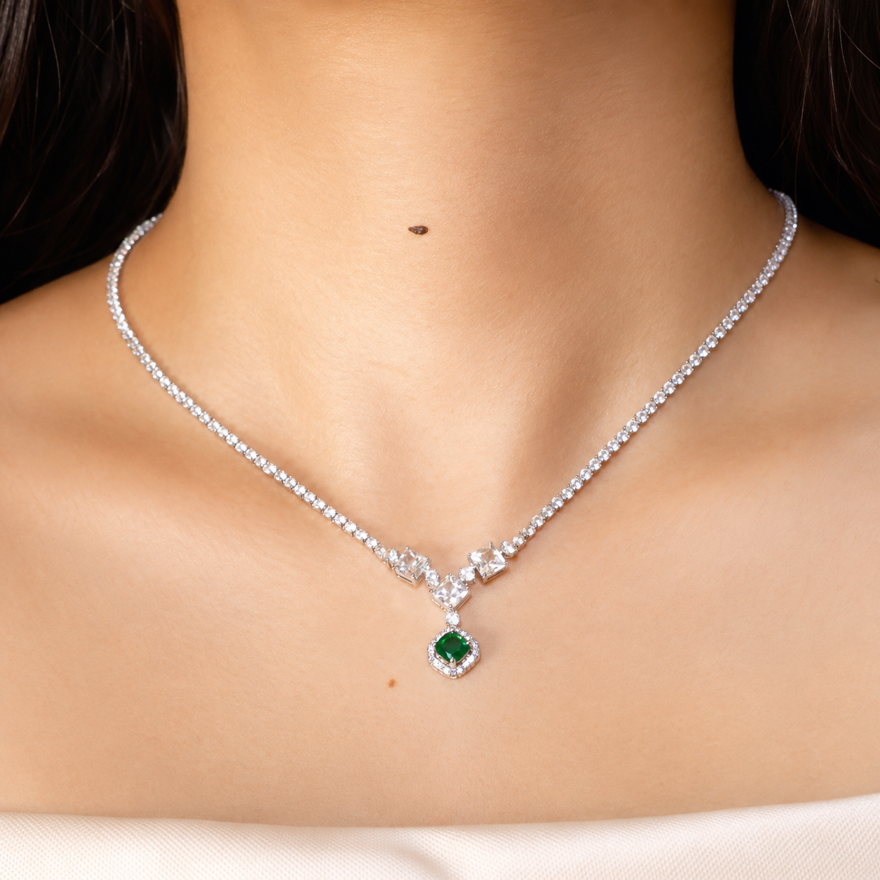 The Emerald Green Tennis Drop Necklace